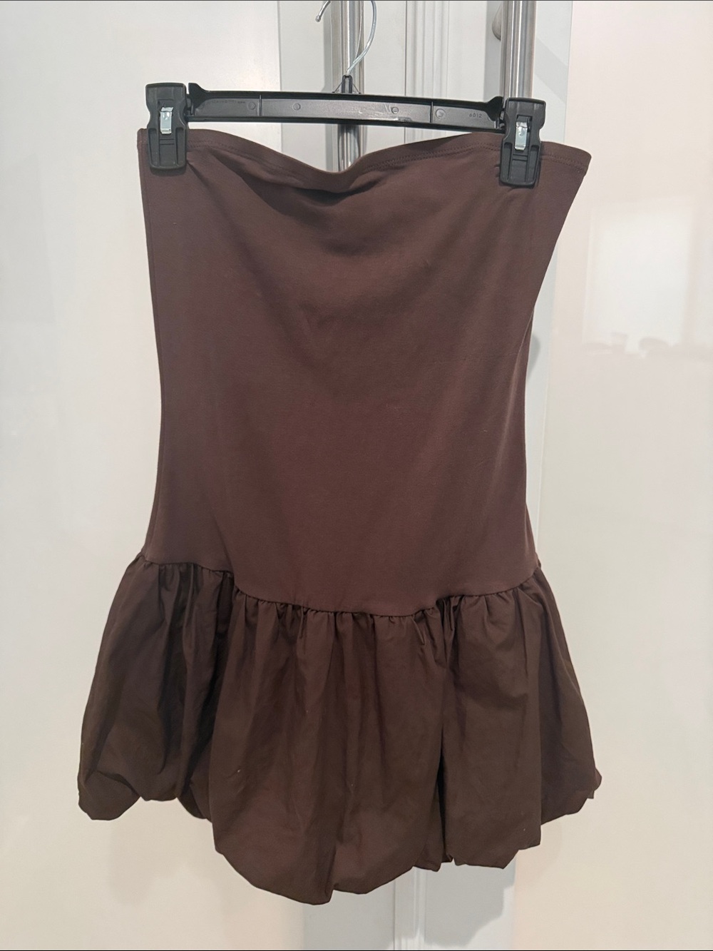 Strapless Brown Bubble Hem Dress